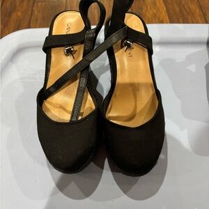 Lane Bryant Black Wedge Shoes with Textured Fabric